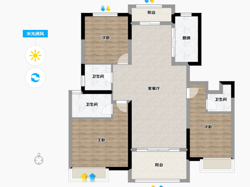 河南省-焦作市-中原·九鼎毓秀-106.23-户型库-采光通风