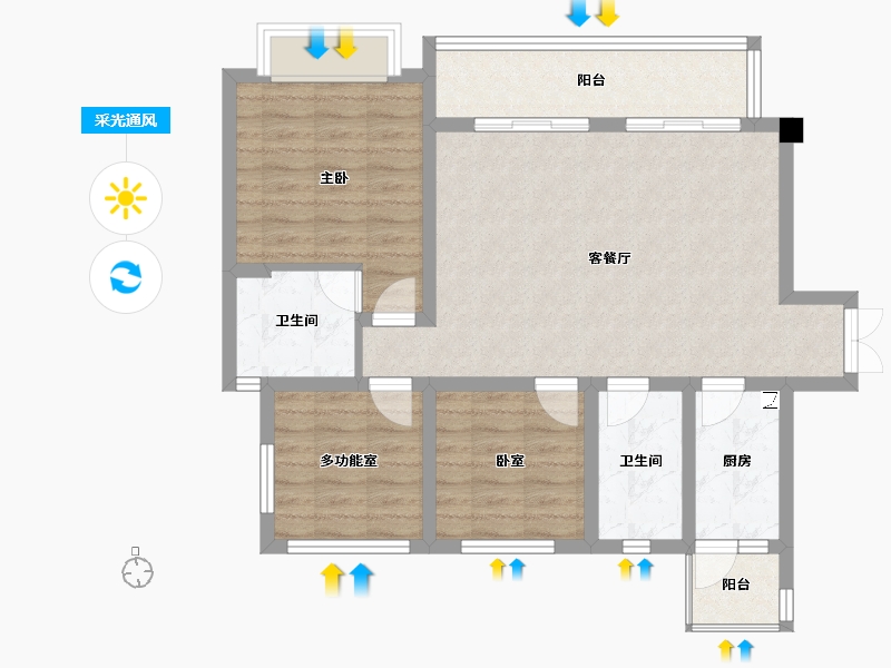 四川省-绵阳市-锦云澜-84.60-户型库-采光通风