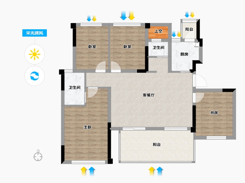 四川省-绵阳市-树高翡丽花园城-103.44-户型库-采光通风