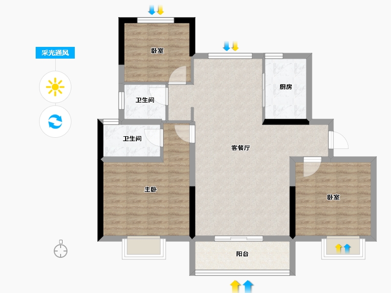 山东省-泰安市-碧桂园·时代澜湾-93.60-户型库-采光通风