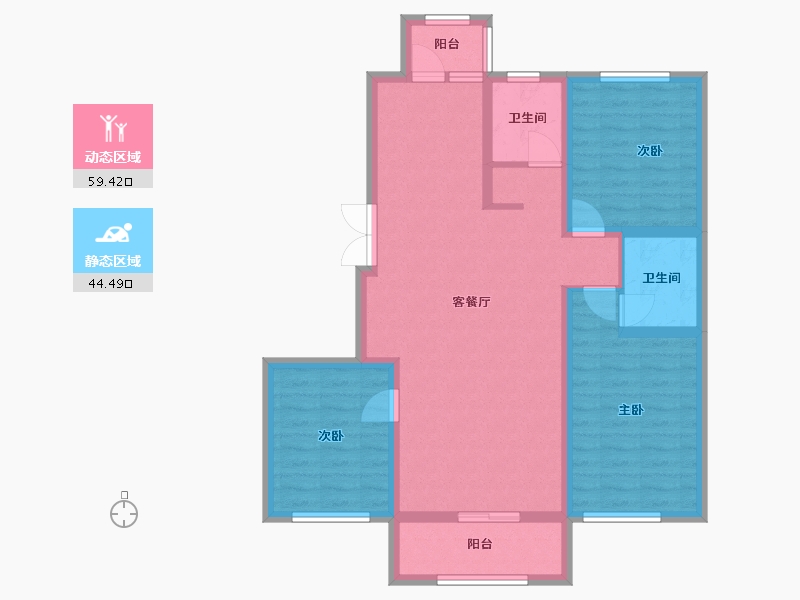 黑龙江省-齐齐哈尔市-中冶滨江半岛-92.58-户型库-动静分区