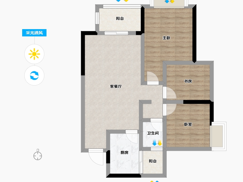 四川省-内江市-荣威·珑悦府-71.65-户型库-采光通风