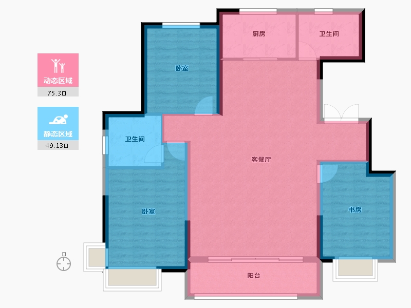 内蒙古自治区-鄂尔多斯市-泰发祥玖悦府-113.57-户型库-动静分区