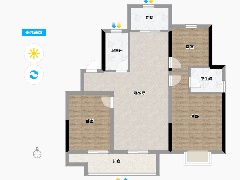 山东省-泰安市-泰山玉兰花园-89.60-户型库-采光通风