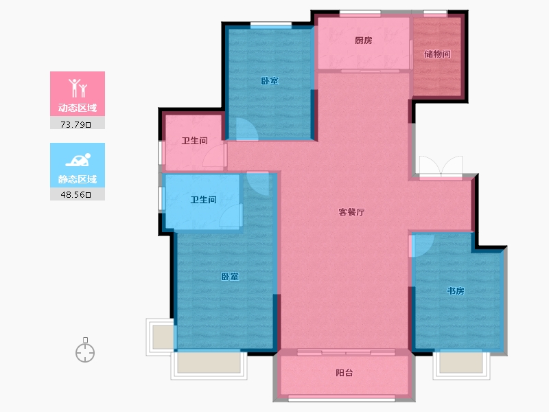 内蒙古自治区-鄂尔多斯市-泰发祥玖悦府-110.93-户型库-动静分区