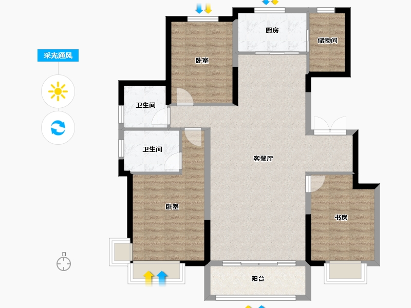 内蒙古自治区-鄂尔多斯市-泰发祥玖悦府-110.93-户型库-采光通风