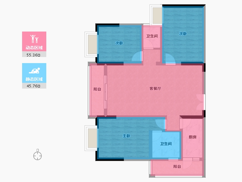 云南省-红河哈尼族彝族自治州-七彩滇南·第壹城-89.38-户型库-动静分区