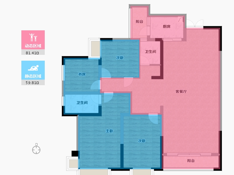 云南省-红河哈尼族彝族自治州-七彩滇南·第壹城-126.73-户型库-动静分区