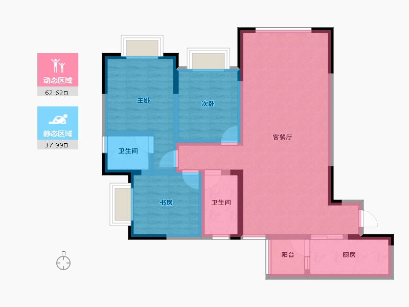 云南省-红河哈尼族彝族自治州-七彩滇南·第壹城-88.92-户型库-动静分区