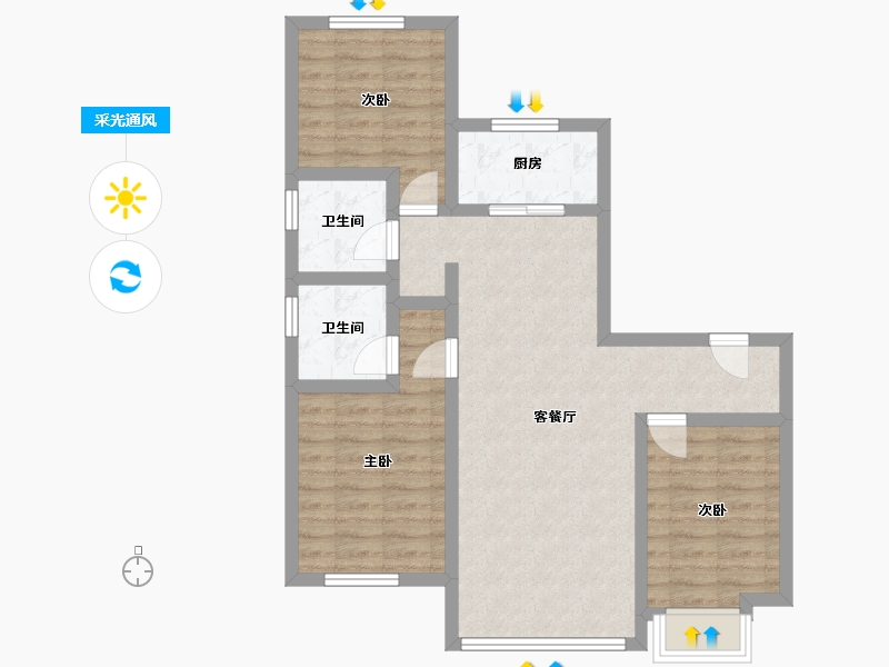 河北省-唐山市-华彩唐人街二期-76.93-户型库-采光通风