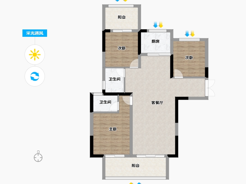 河南省-洛阳市-建业滨河赋-93.60-户型库-采光通风