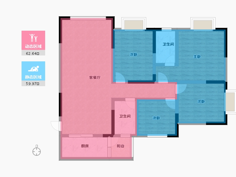 云南省-红河哈尼族彝族自治州-七彩滇南·第壹城-108.77-户型库-动静分区