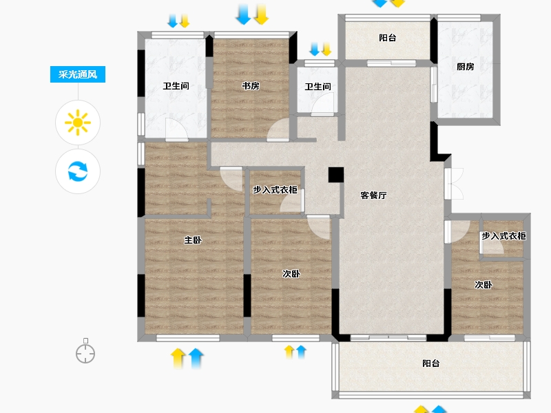 安徽省-阜阳市-绿城明月双清-126.08-户型库-采光通风