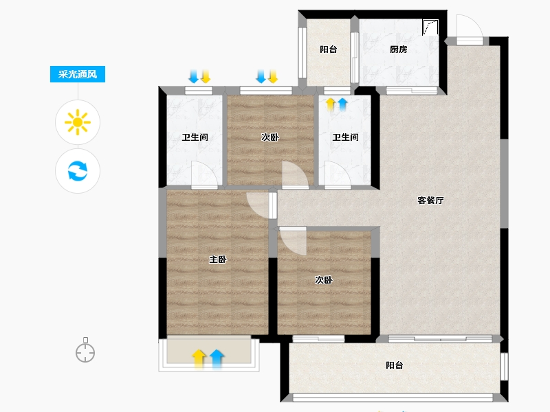 陕西省-咸阳市-蓝光弘扬钰珑府-87.00-户型库-采光通风