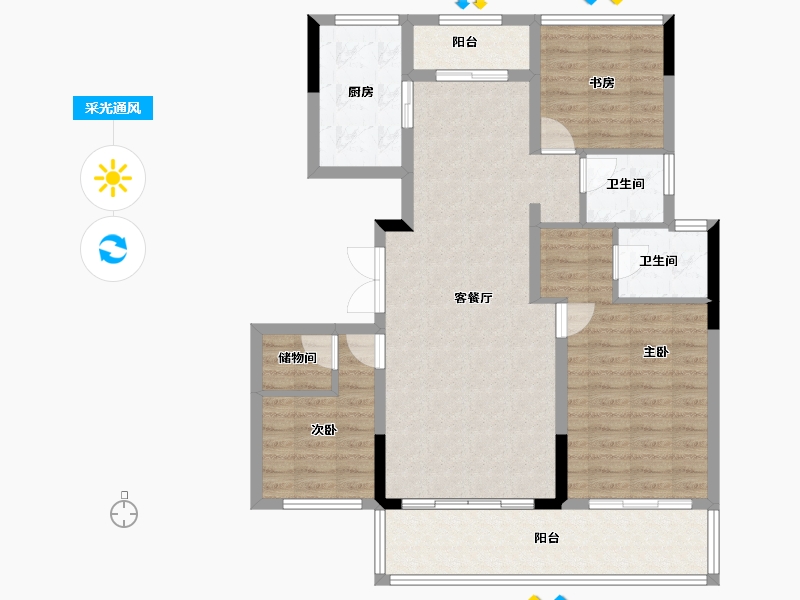 安徽省-阜阳市-绿城明月双清-97.93-户型库-采光通风