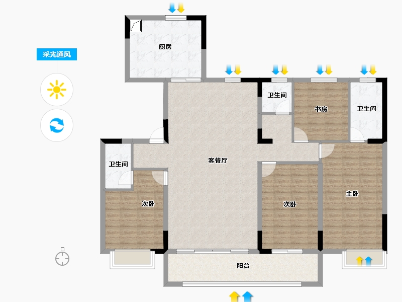 山东省-烟台市-玲珑玺悦府-152.54-户型库-采光通风