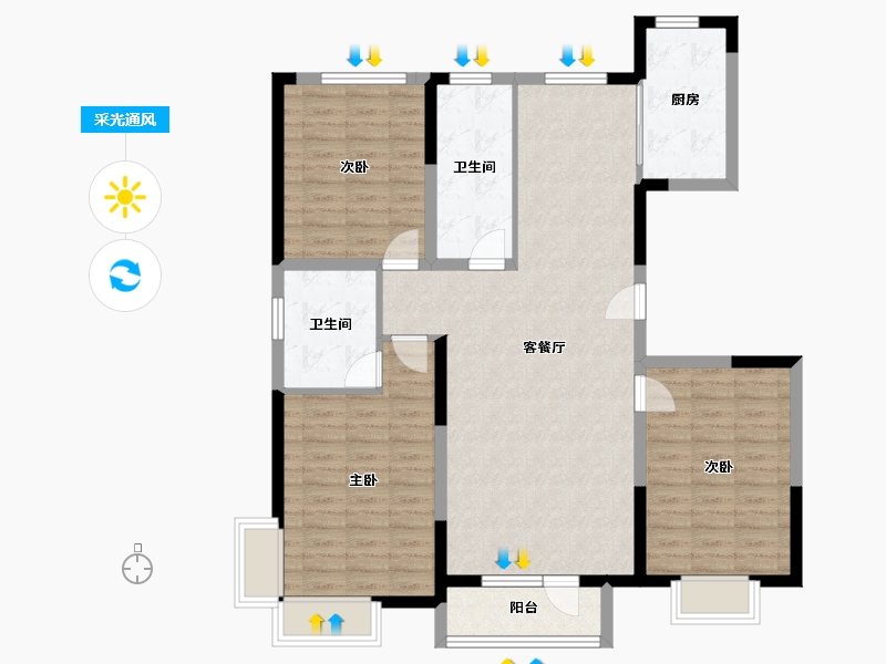 河北省-唐山市-升昌悦郡府-107.16-户型库-采光通风