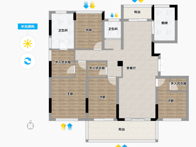 安徽省-阜阳市-绿城明月双清-128.00-户型库-采光通风