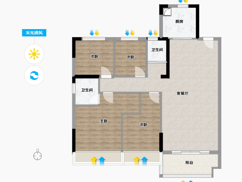 河南省-三门峡市-灵宝碧桂园-109.00-户型库-采光通风