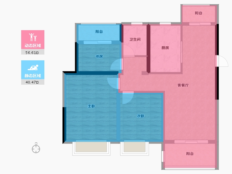 江苏省-镇江市-仙林国际花园-86.62-户型库-动静分区