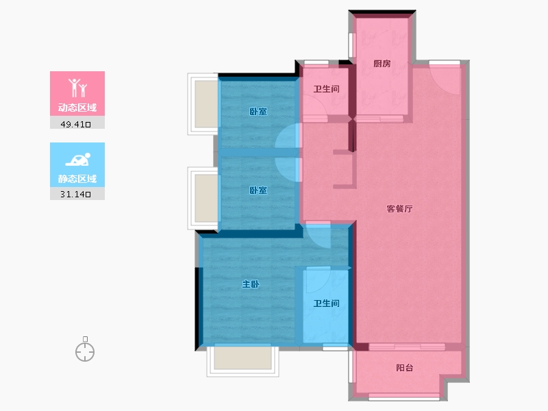 广东省-东莞市-金色半山-70.67-户型库-动静分区