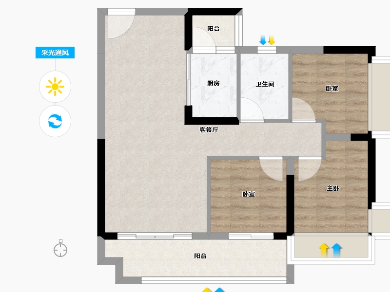 广东省-中山市-樱雪蓝悦湾-64.92-户型库-采光通风