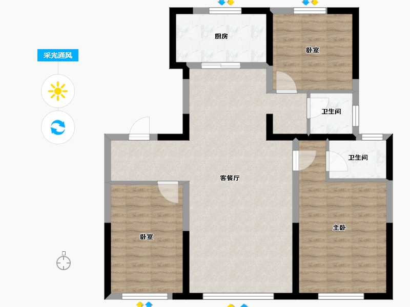 内蒙古自治区-鄂尔多斯市-达拉特旗碧桂园御府-88.11-户型库-采光通风