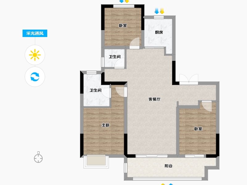 河南省-洛阳市-建业滨河赋-95.20-户型库-采光通风