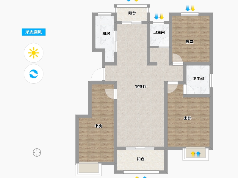 安徽省-六安市-前城紫荆庄园-96.80-户型库-采光通风