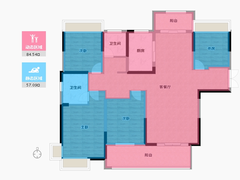 河南省-信阳市-信合公园壹号院-126.86-户型库-动静分区