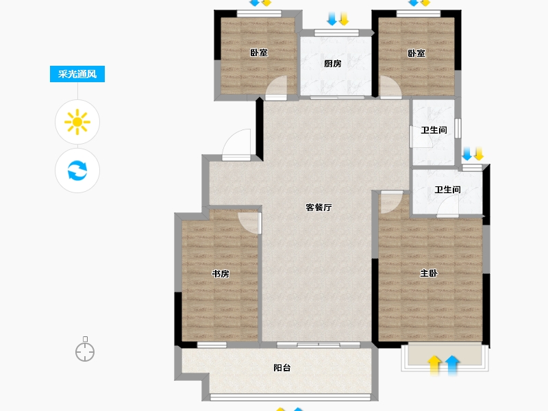 山东省-临沂市-儒辰海棠樾府-114.28-户型库-采光通风