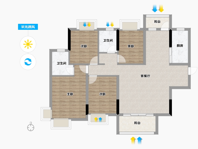 湖北省-咸宁市-璟湖世纪城-105.05-户型库-采光通风