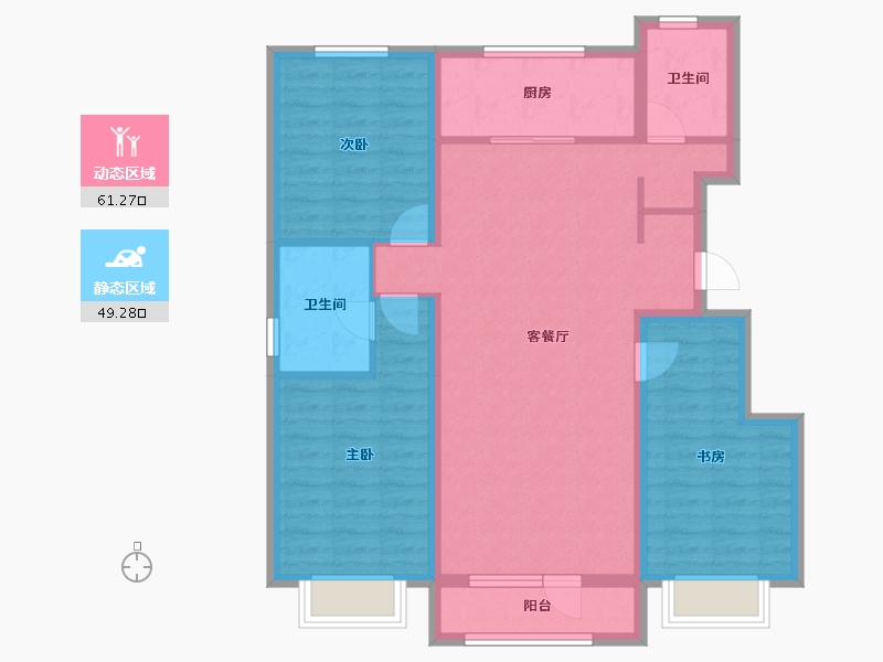 辽宁省-丹东市-恒景溪山上華居-98.83-户型库-动静分区