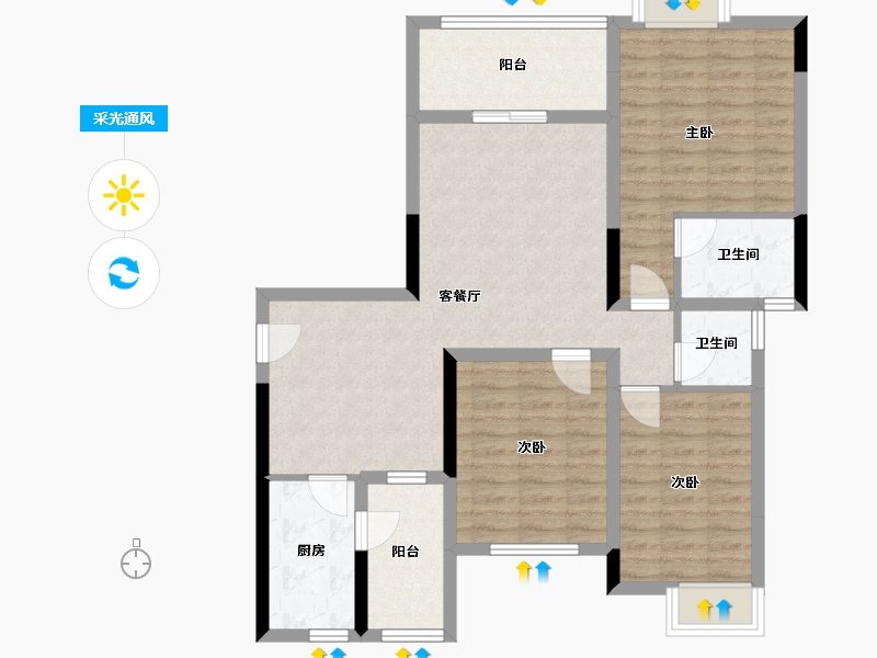 四川省-南充市-宏云·滨河湾-91.88-户型库-采光通风