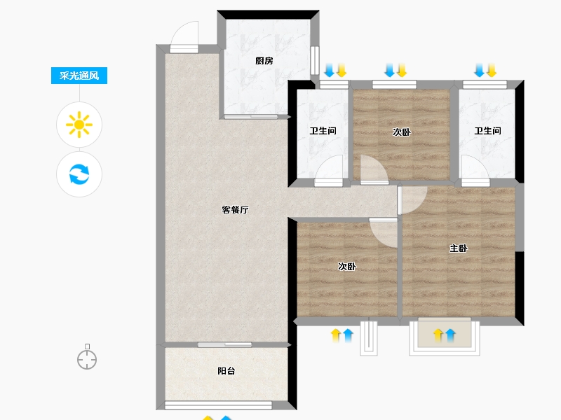 福建省-南平市-阳光城世茂翡丽观邸-72.42-户型库-采光通风