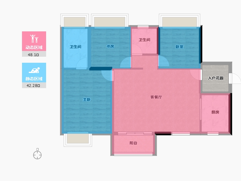 广东省-广州市-华海西福蓝湾-85.60-户型库-动静分区