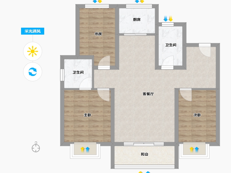 河北省-唐山市-柳岸新居-77.47-户型库-采光通风