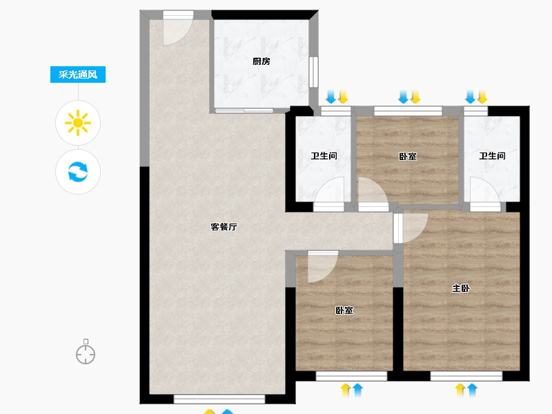 内蒙古自治区-鄂尔多斯市-达拉特旗碧桂园御府-73.03-户型库-采光通风