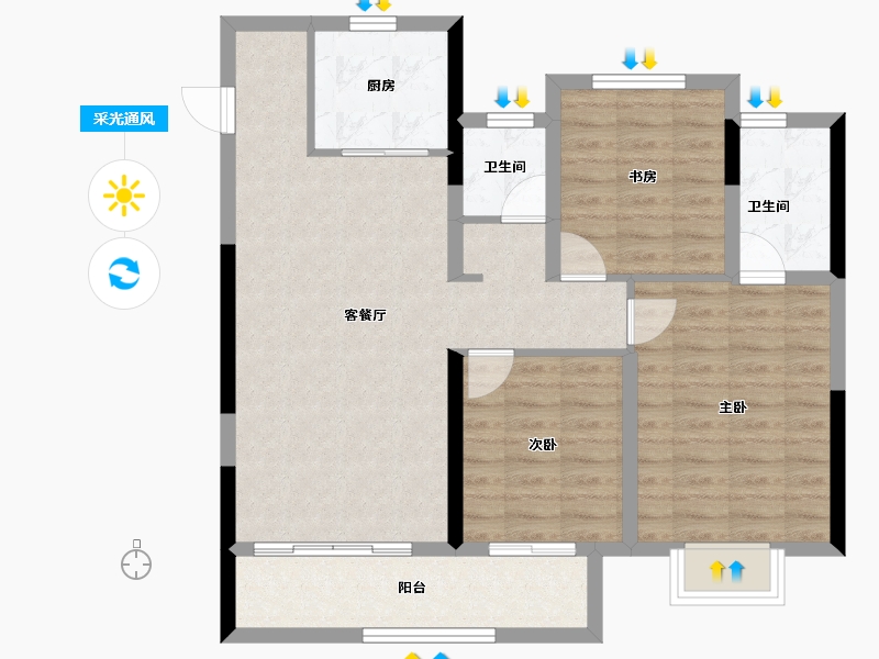 福建省-南平市-阳光城世茂翡丽观邸-85.97-户型库-采光通风