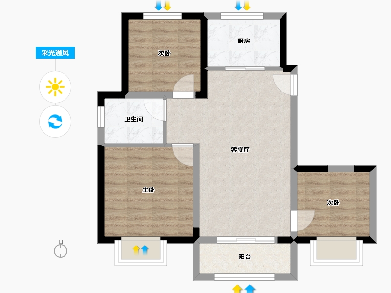 河北省-唐山市-中冶·尚和府-63.92-户型库-采光通风