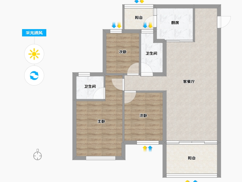 四川省-南充市-鸿通富春山居-79.54-户型库-采光通风