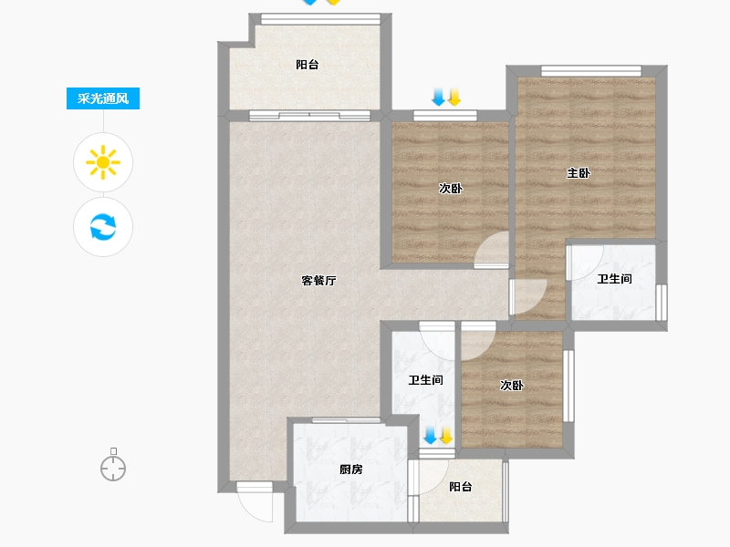 四川省-南充市-鸿通富春山居-76.79-户型库-采光通风