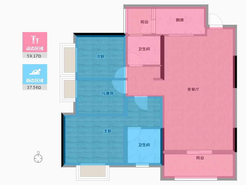 贵州省-黔南布依族苗族自治州-天一·云璟-86.40-户型库-动静分区