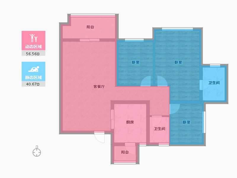 四川省-泸州市-鸿通学府华庭-86.41-户型库-动静分区