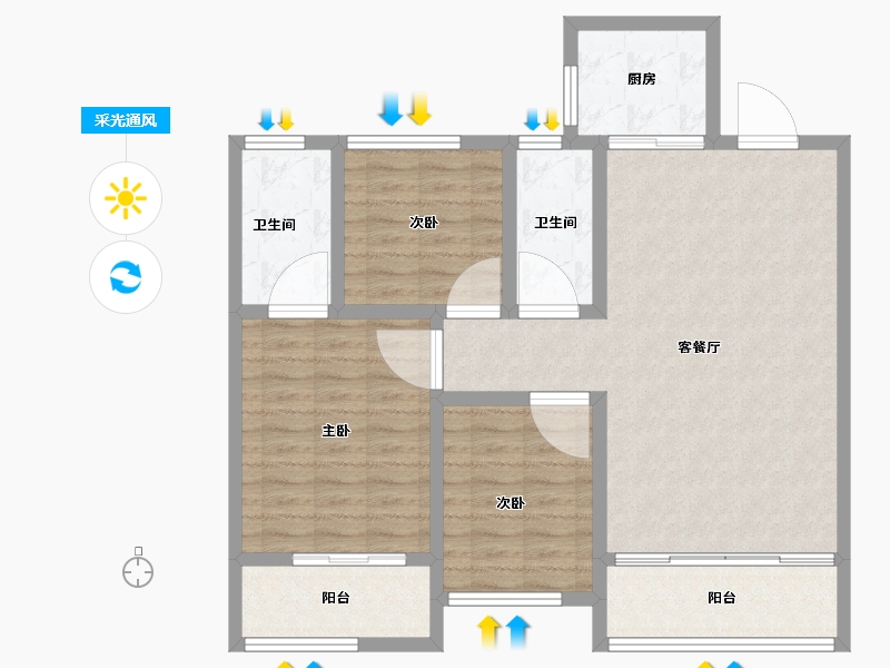 山东省-菏泽市-河畔清华-96.00-户型库-采光通风