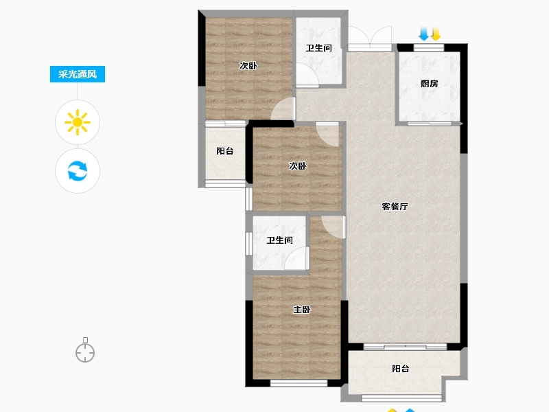 湖北省-黄冈市-誉天下·尚都·名城·首府-89.20-户型库-采光通风