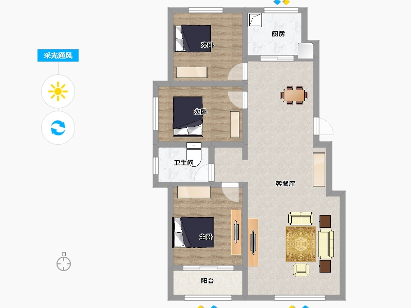 河北省-秦皇岛市-明星·朗樾-84.39-户型库-采光通风