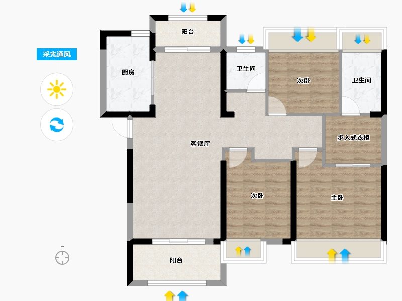 湖北省-黄冈市-新八·世纪华城-96.44-户型库-采光通风