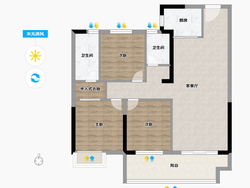 福建省-莆田市-正荣白棠云麓玺樾-90.40-户型库-采光通风