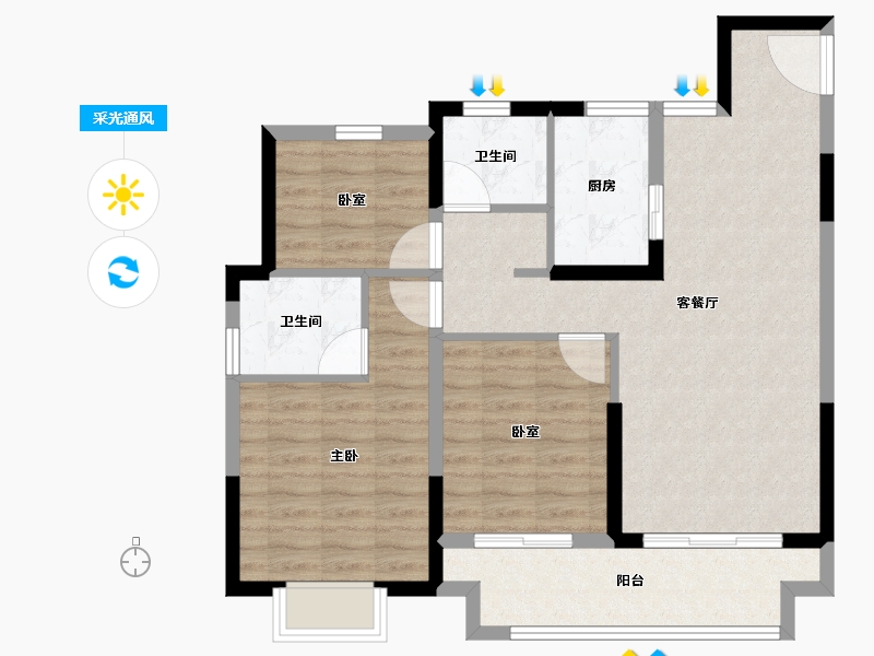 浙江省-金华市-朗诗桃源里-85.60-户型库-采光通风